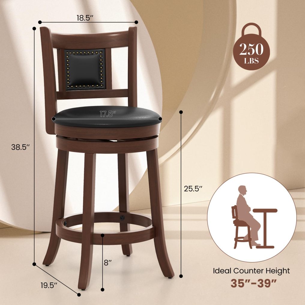 Bar Stool Set of 2/4 25.5” Swivel Upholstered Counter Height Bar Stool