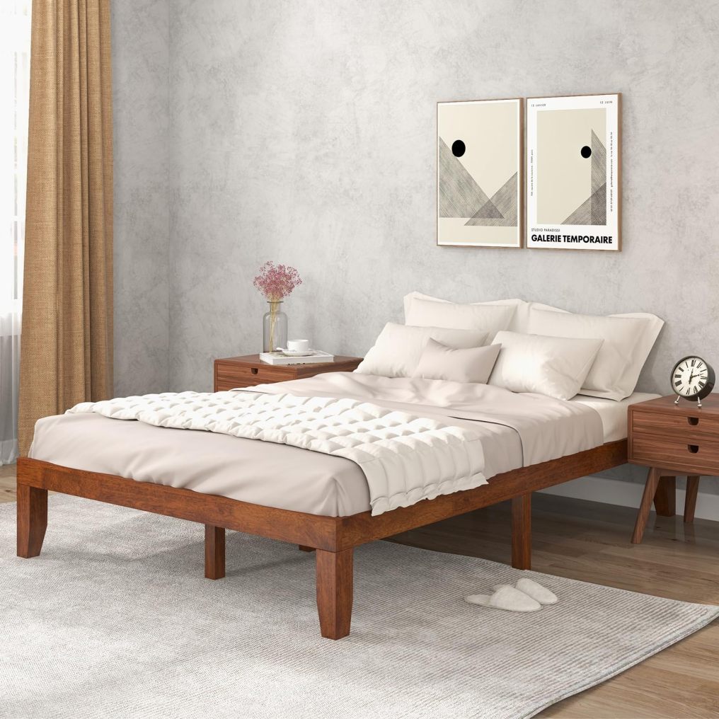Platform Bed Frame 14 Inches Solid Rubber Wood Bed Frame