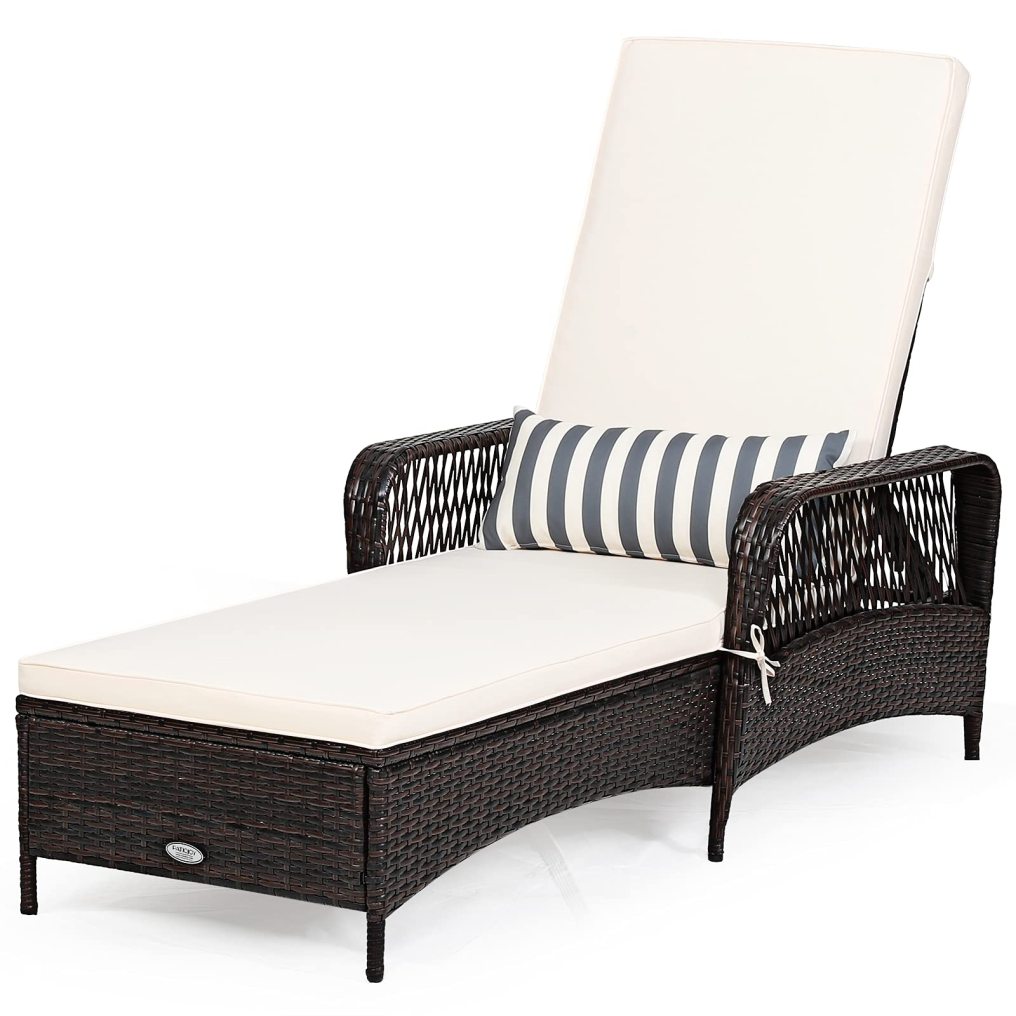 6 Gear Adjustable Recliner with Armrest & Pillow for Deck