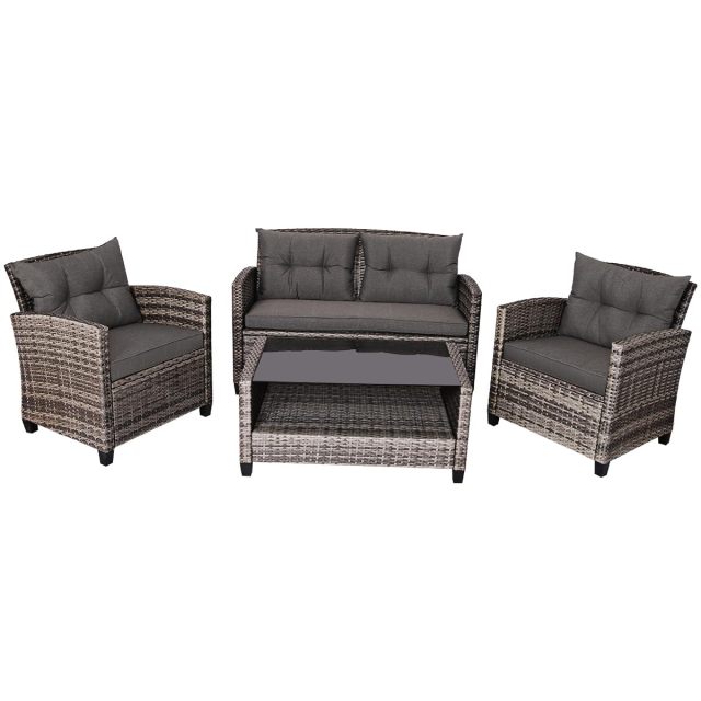 4-Piece Outdoor Sectional Conversation Set for Garden Lawn Backyard
