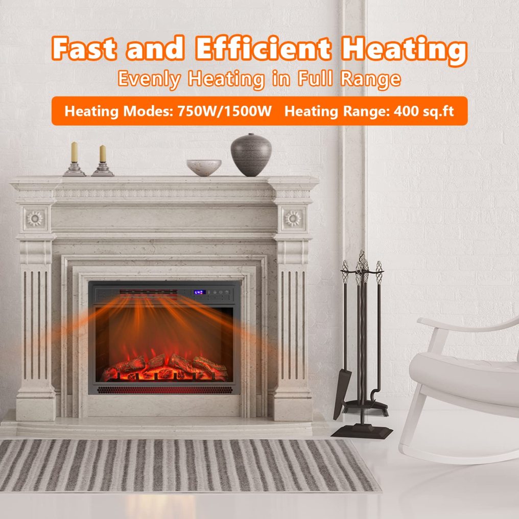 ARLIME 25 Inch Electric Fireplace Inserts in-Wall Recessed and Freestanding Fireplace Heater