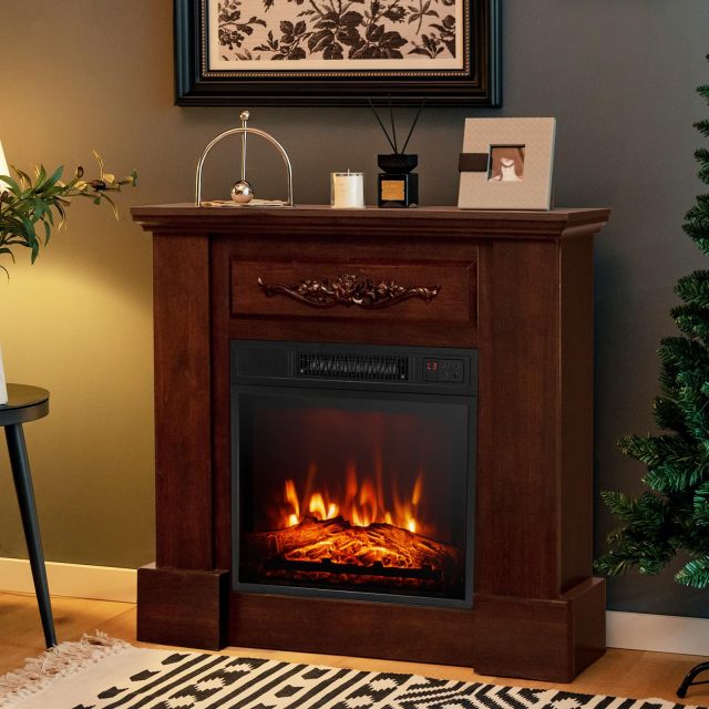 32-inch Electric Fireplace with Mantel, 1400W Freestanding Fireplace Heater with Remote Control