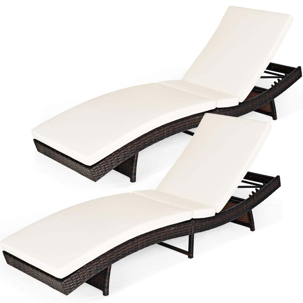 Patio PE Rattan Lounge Chair with 5 Gear Adjustable Backrest & Soft Cushion for Deck