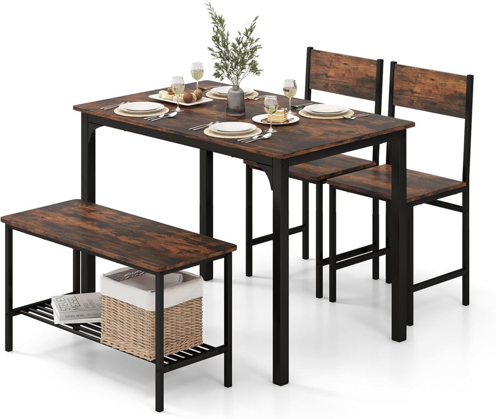 Dining Table Set for 4 Rectangular Kitchen Table Set with Bench and 2 Chairs