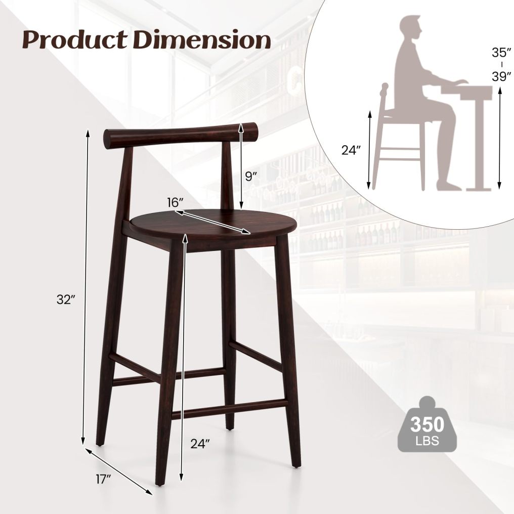 Bar Chair Set of 2 24'' Counter Height Stools Set