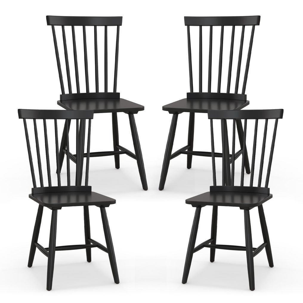 Windsor Dining Chair Set with Spindle Back Spacious Seat Rubber Wood Frame