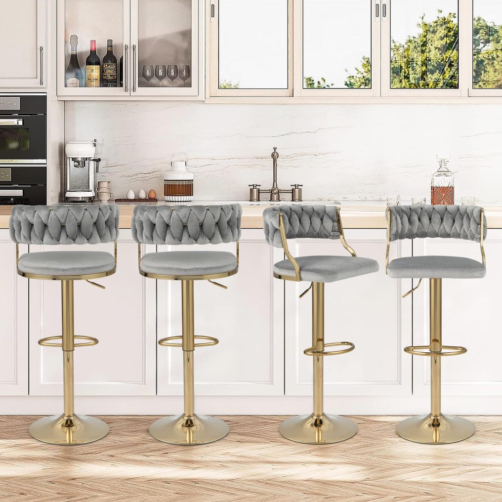 Bar Stools Set of 2/4 Modern Upholstered Velvet Swivel Barstools