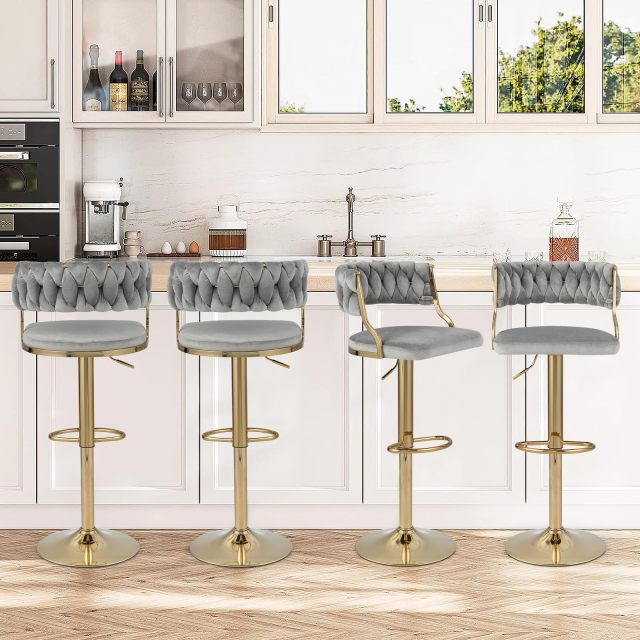 Bar Stools Set of 2/4 Modern Upholstered Velvet Swivel Barstools