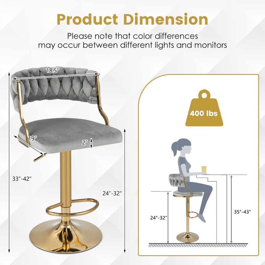Bar Stools Set of 2/4 Modern Upholstered Velvet Swivel Barstools