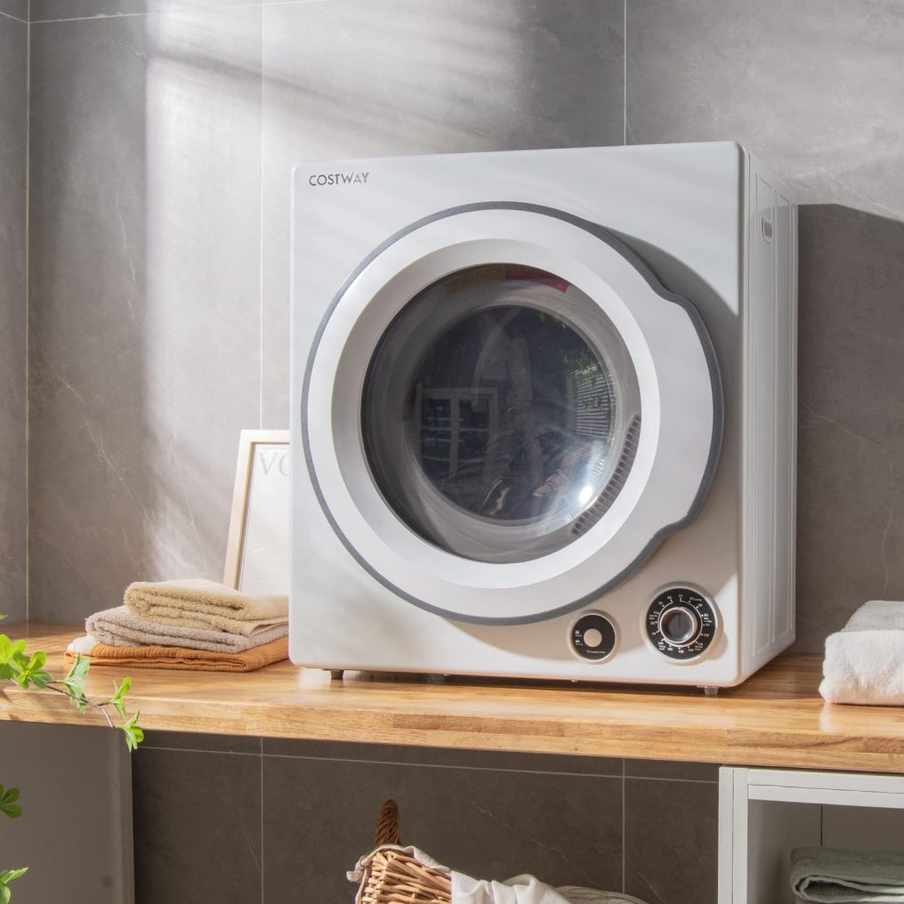 Compact Laundry Dryer with Stainless Steel Drum 5 Drying Programs and Adjustable Exhaust Vent