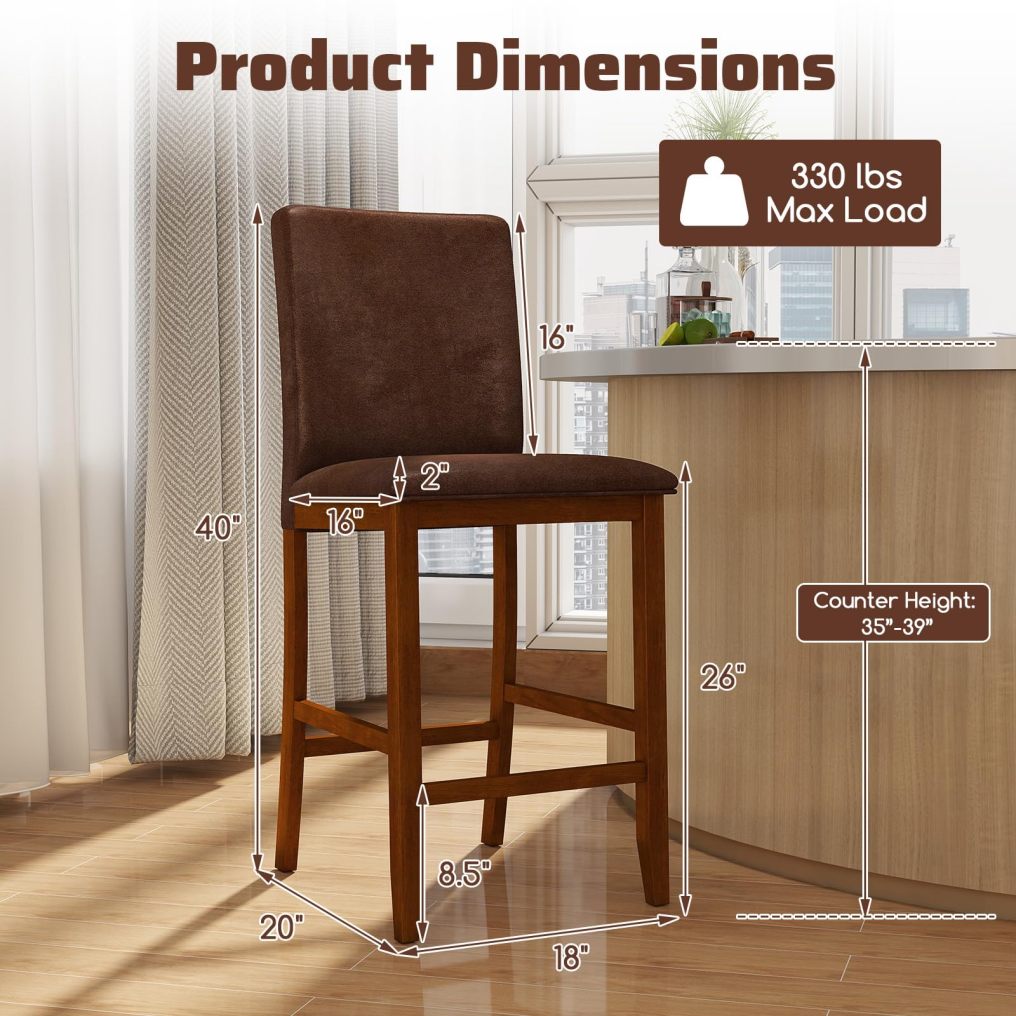 ARLIME 26'' Wooden Kitchen Island Chairs with Padded Fabric Seat (2/4)