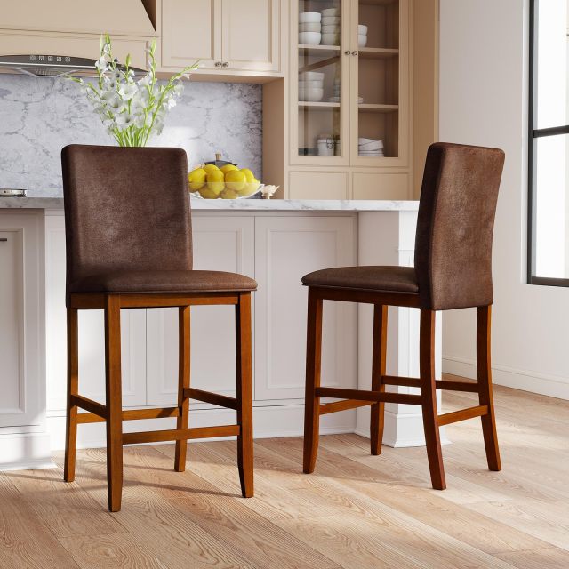 ARLIME 26'' Wooden Kitchen Island Chairs with Padded Fabric Seat (2/4)