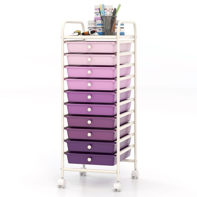 ARLIME 10-Drawer Storage Cart, 10 Drawer Trolley, Rolling Organizer Cart