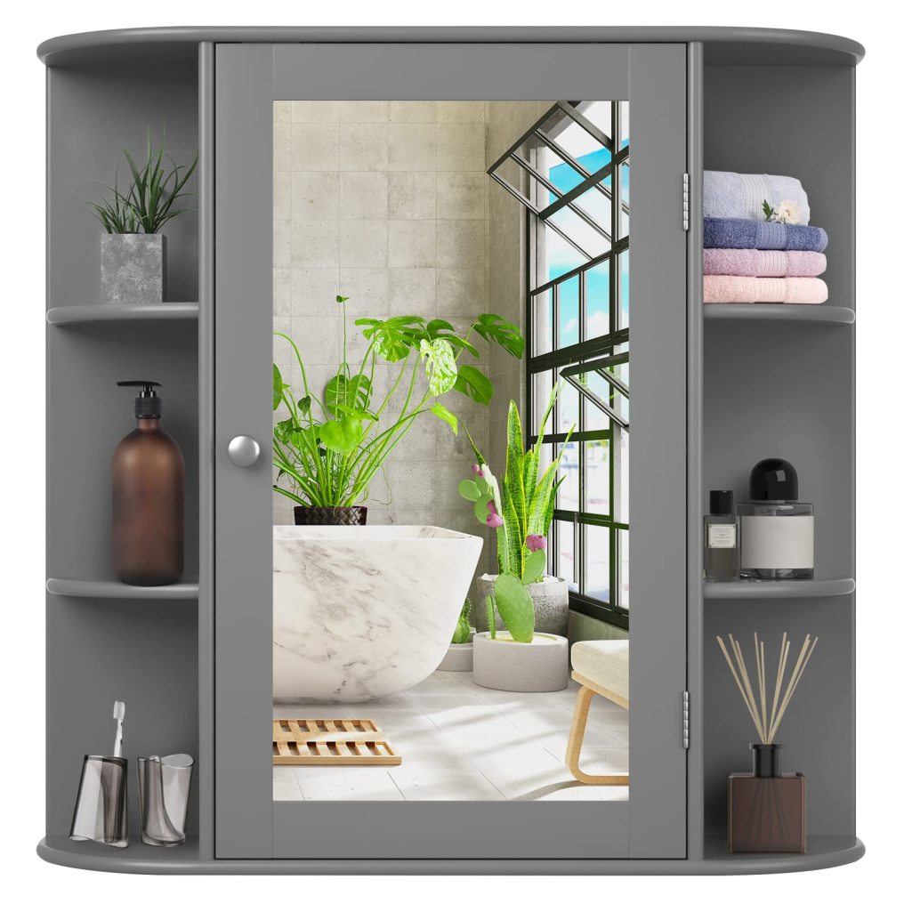 Wall Mounted Bathroom Cabinet Storage Cabinet with Mirror Door & Adjustable Shelves