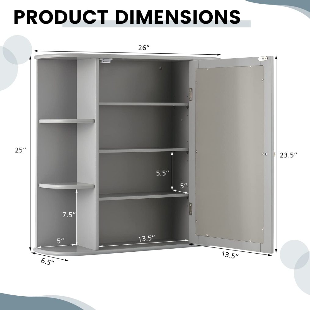 Wall Mounted Bathroom Cabinet Storage Cabinet with Mirror Door & Adjustable Shelves