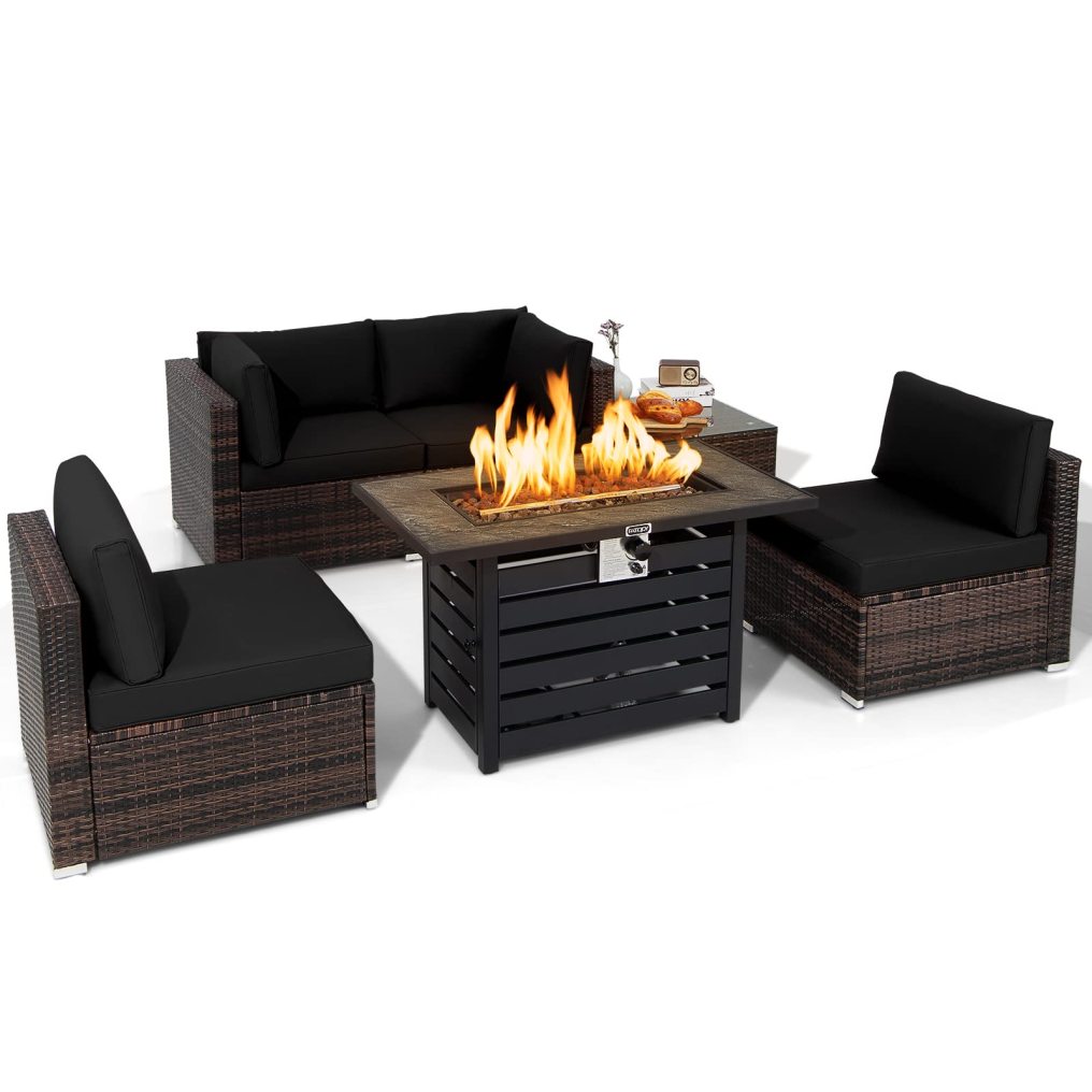 6 Piece Patio Furniture Set with 42'' Fire Pit Table