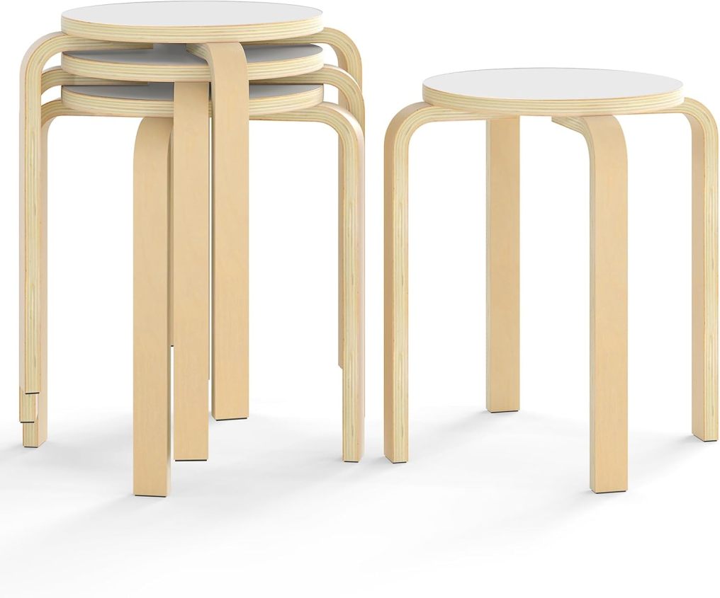18-Inch Height Stackable Bentwood Stools with Round Top