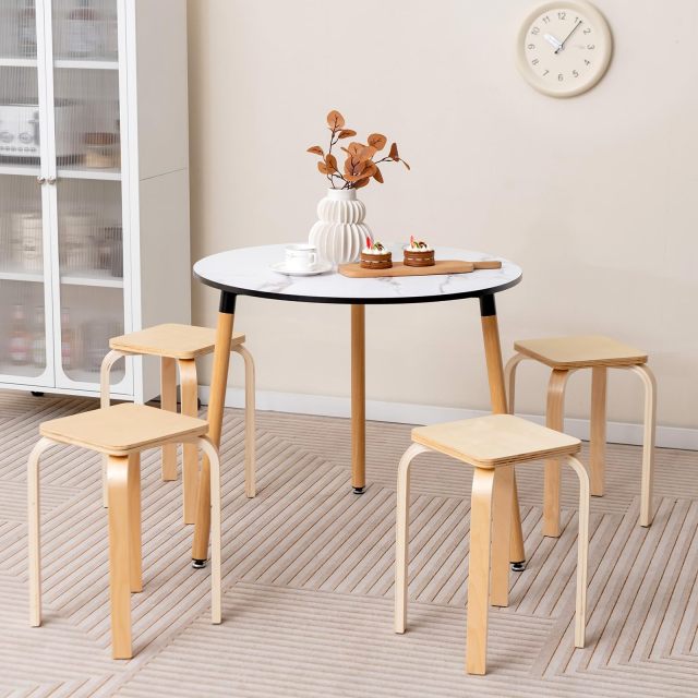 Stackable Wooden Stools Set of 4 Portable 18-Inch Height Backless School Stools with Square Top