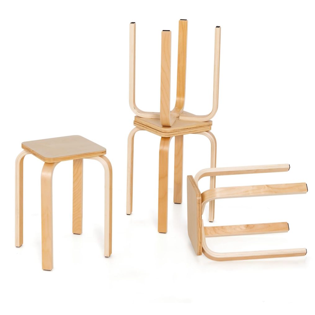 Stackable Wooden Stools Set of 4 Portable 18-Inch Height Backless School Stools with Square Top