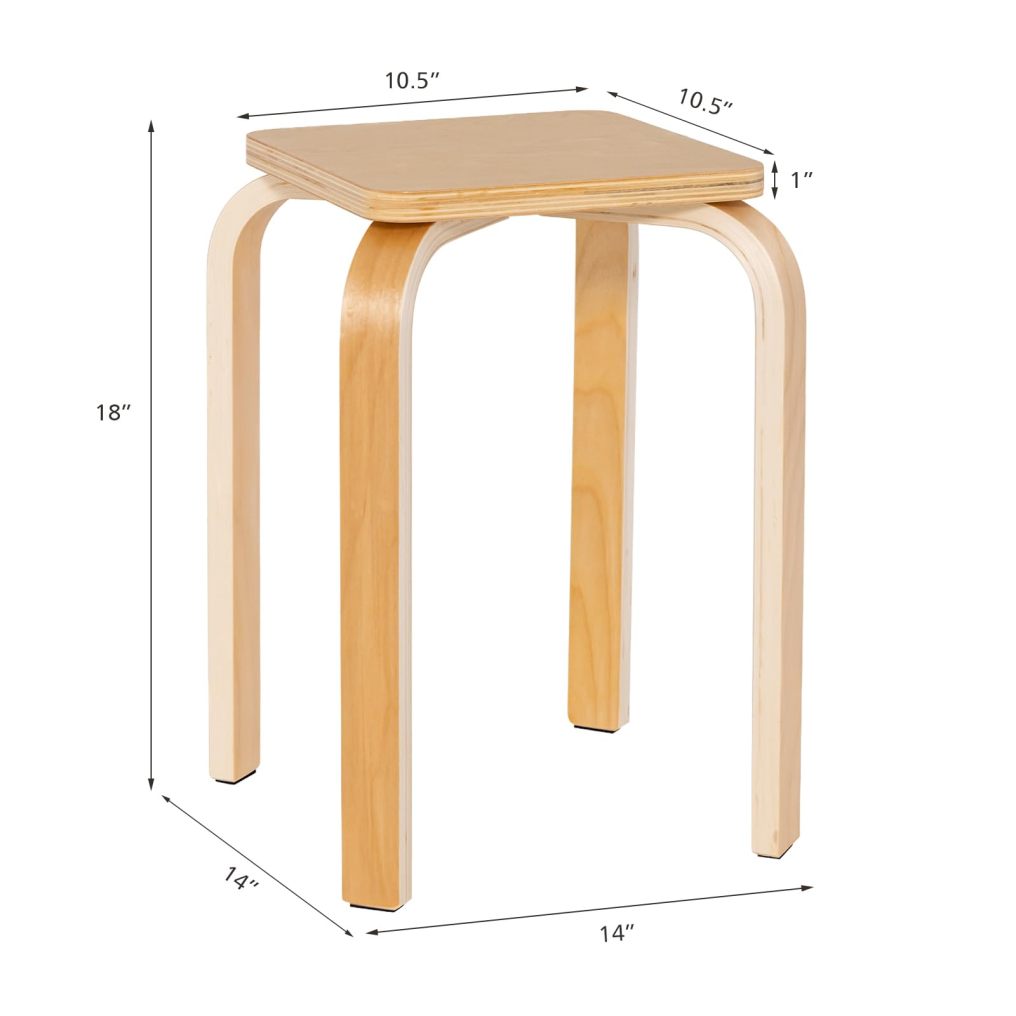 Stackable Wooden Stools Set of 4 Portable 18-Inch Height Backless School Stools with Square Top