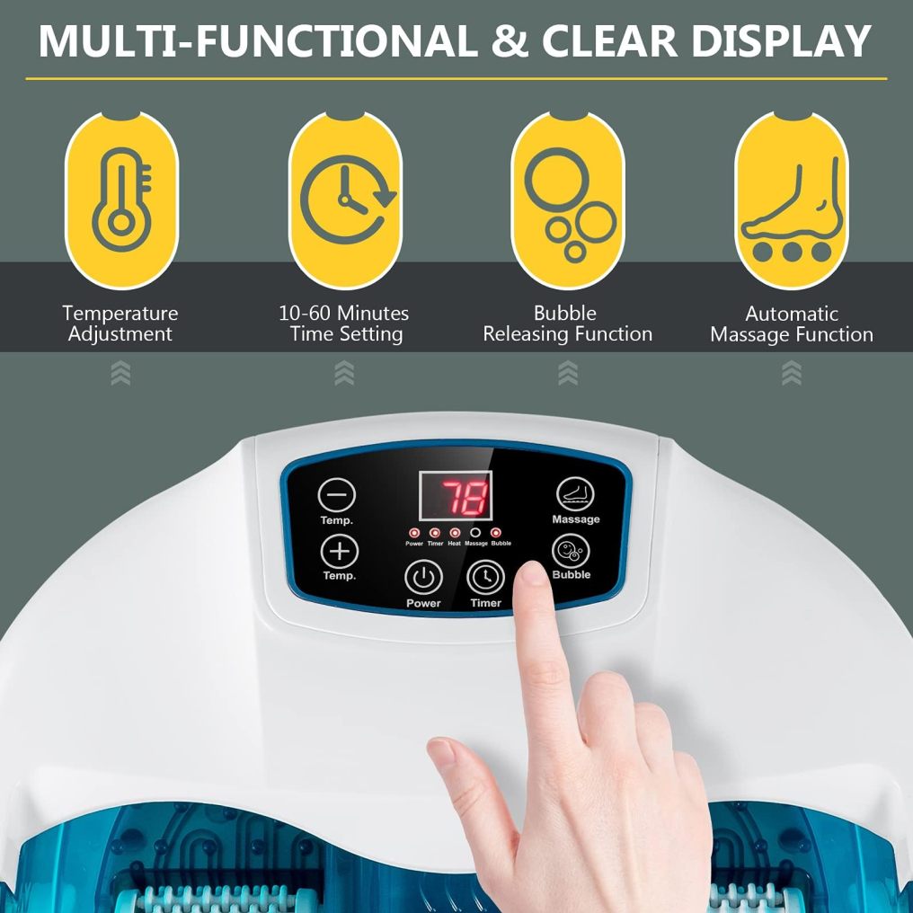 Foot Spa/Bath Massager with Heat & Bubbles & 6 Electric Massage Rollers