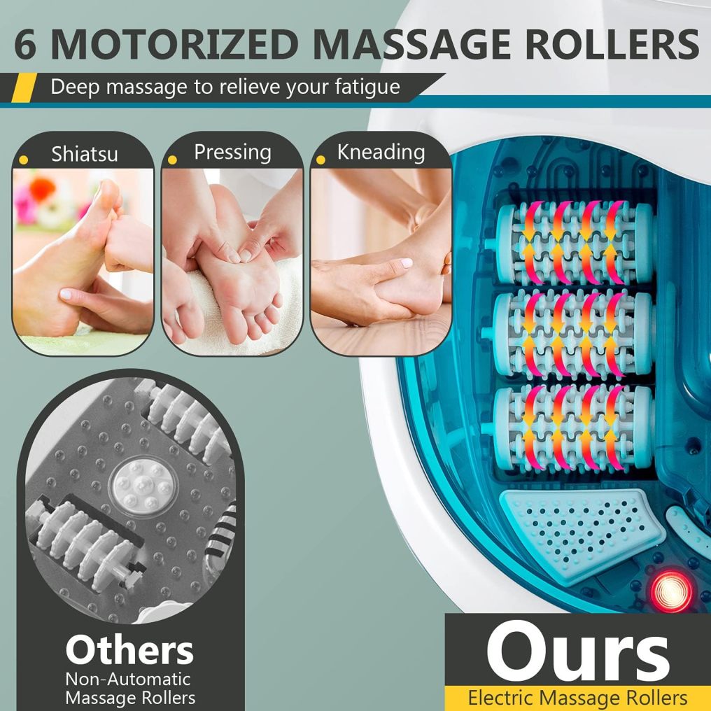 Foot Spa/Bath Massager with Heat & Bubbles & 6 Electric Massage Rollers