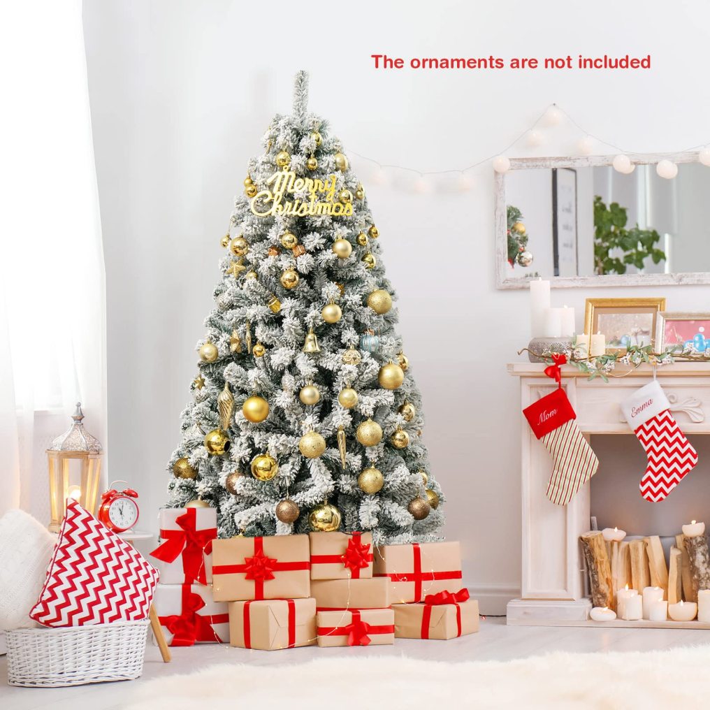 6 FT Snow Flocked Christmas Tree with 600 Branch Tips for Home