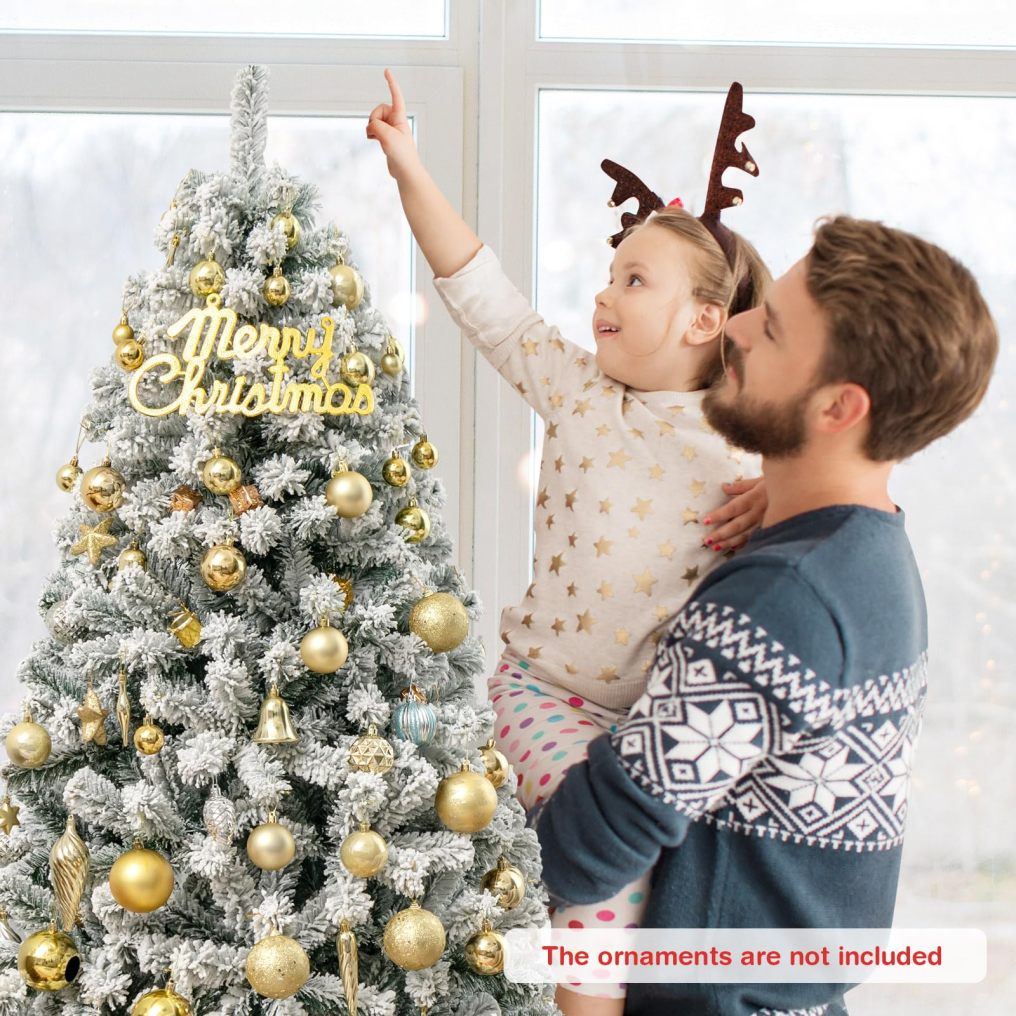 6 FT Snow Flocked Christmas Tree with 600 Branch Tips for Home