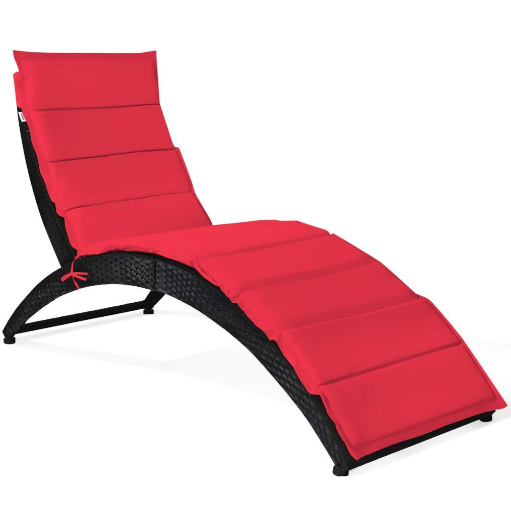 Folding Rattan Lounge Chair Outdoor with Soft Cushion