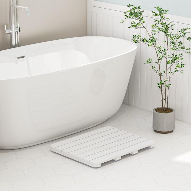 Bath Mat for Shower Waterproof Spa Floor Mat with Slatted Design for Bathtub Doorway Pool Patio
