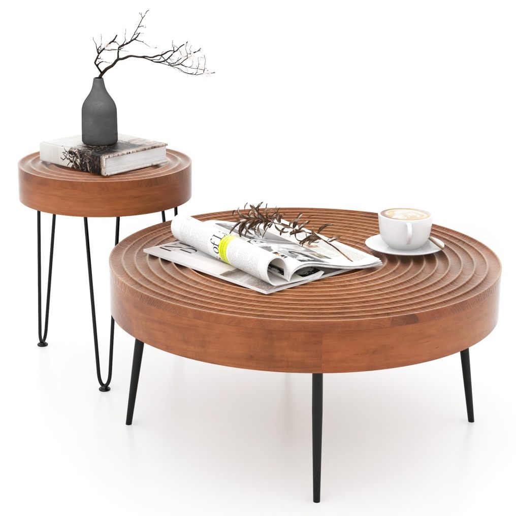 Farmhouse Round Coffee Table Set of 2