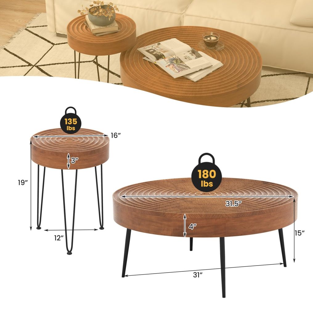 Farmhouse Round Coffee Table Set of 2