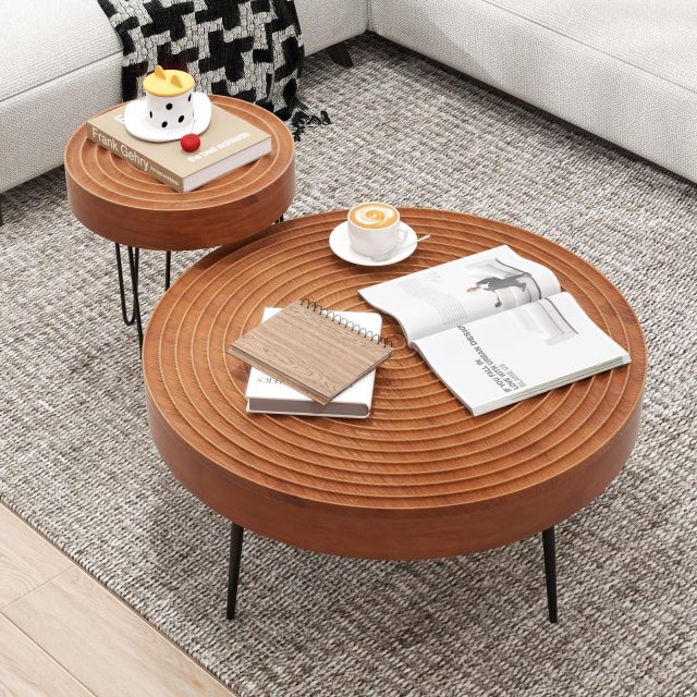 Farmhouse Round Coffee Table Set of 2