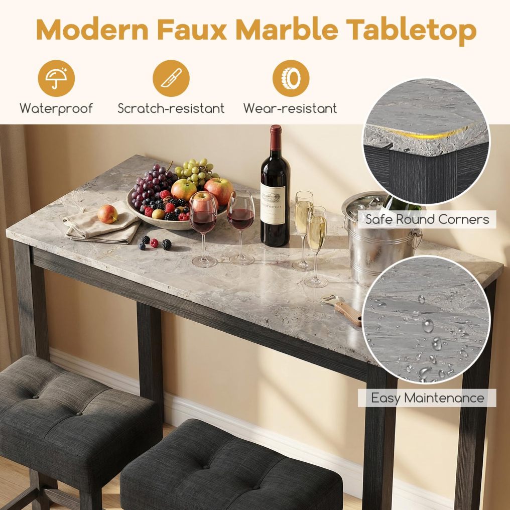 3-Piece Bar Table Set with Charging Station Wooden Console Table Set for Living Room