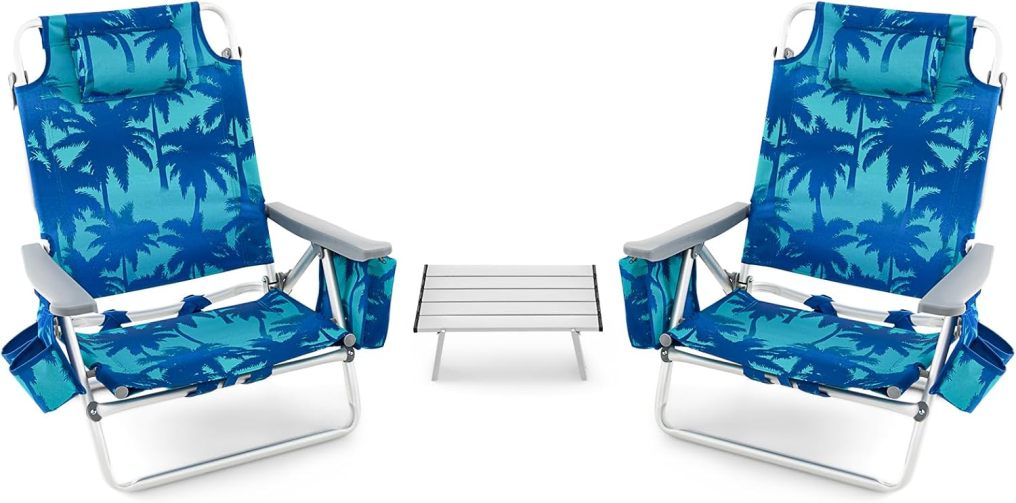 Backpack Beach Chairs Set 3-Piece Portable Camping Chairs with Cup Holder