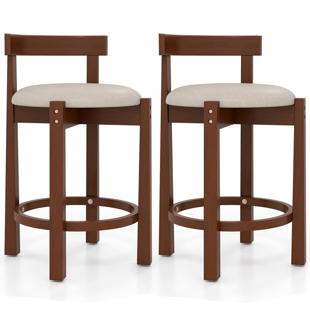 24 inch Linen Upholstered Bar Chairs with Backrests and Footrests (2/4)