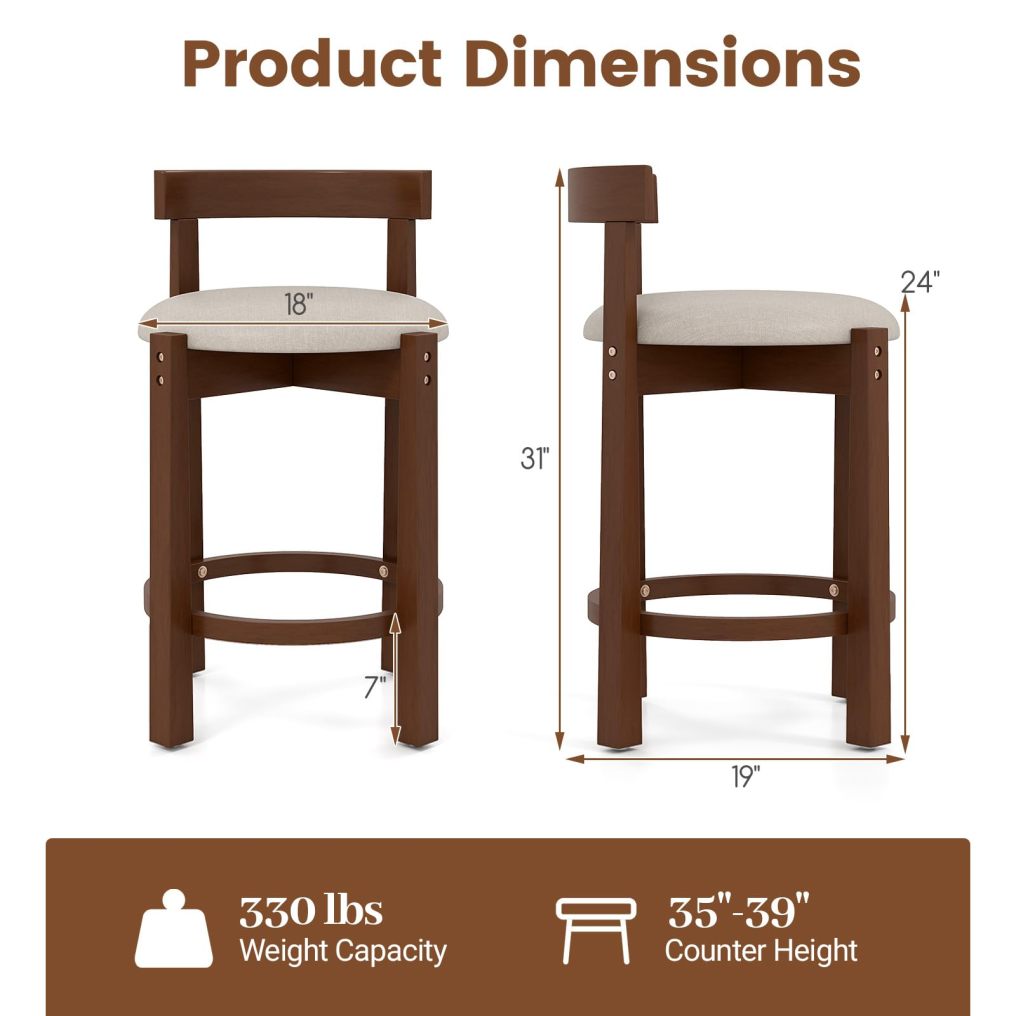 24 inch Linen Upholstered Bar Chairs with Backrests and Footrests (2/4)