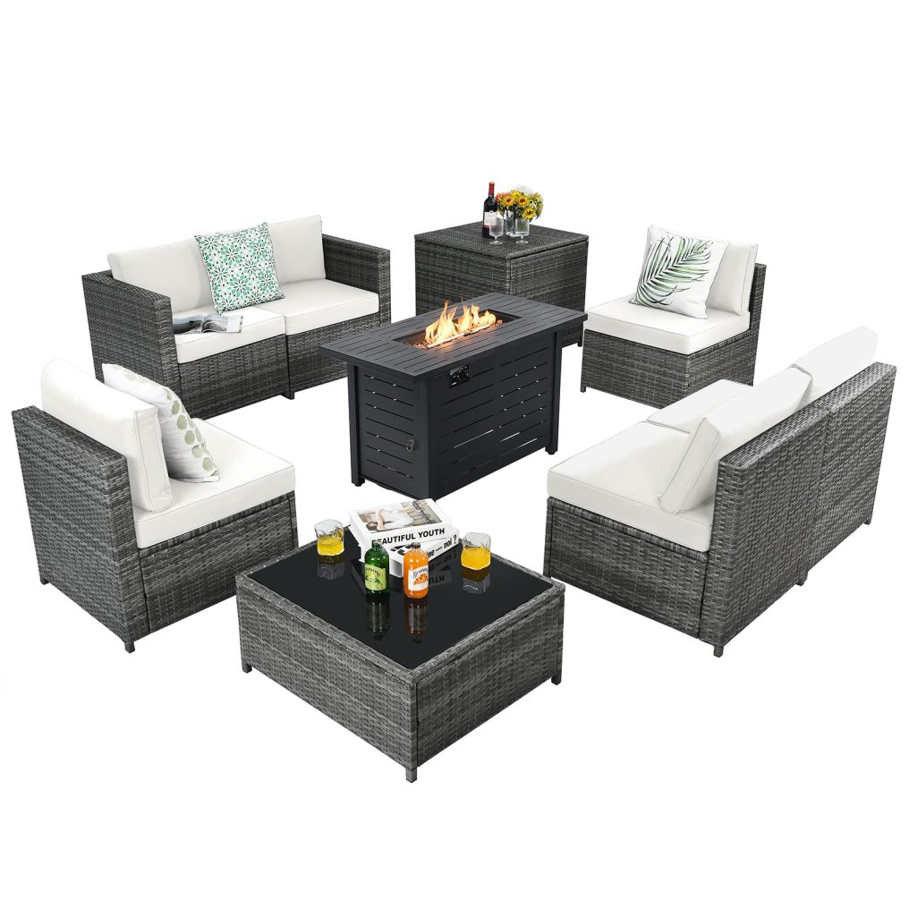 Outdoor Wicker Rattan Sectional Sofa Set with 4'' Thickened Cushions