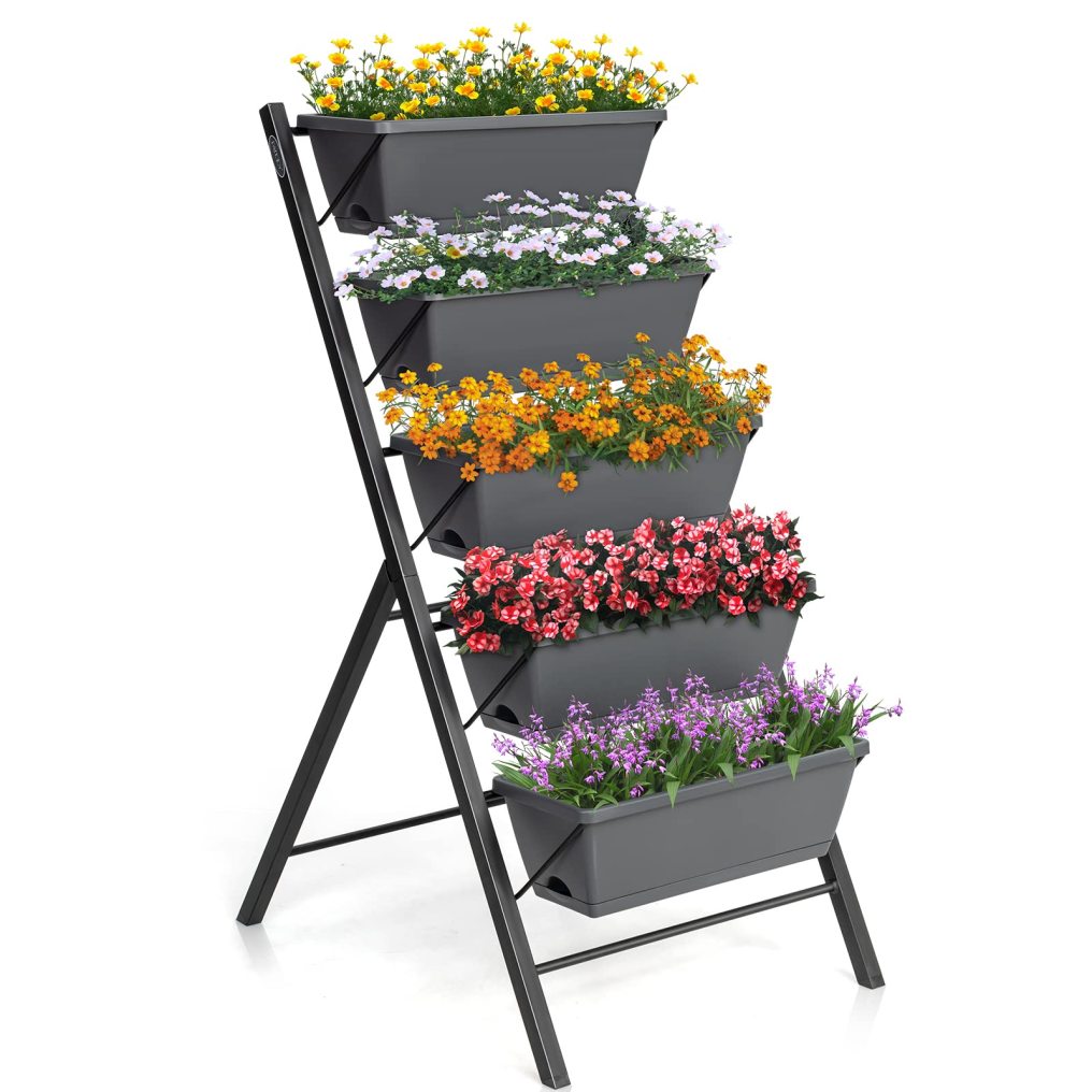 5-Tier Raised Garden Bed with Water Drainage for Flowers Vegetables
