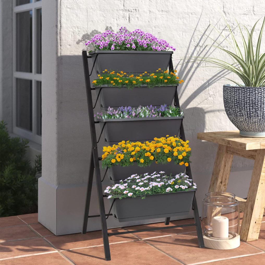 5-Tier Raised Garden Bed with Water Drainage for Flowers Vegetables