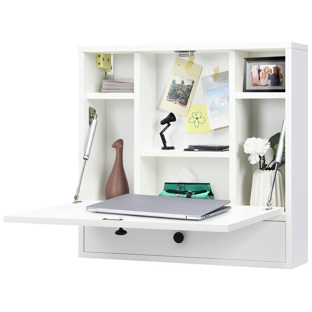 Wall-Mounted Computer Desk Floating Desk with Storage Drawer & Shelves