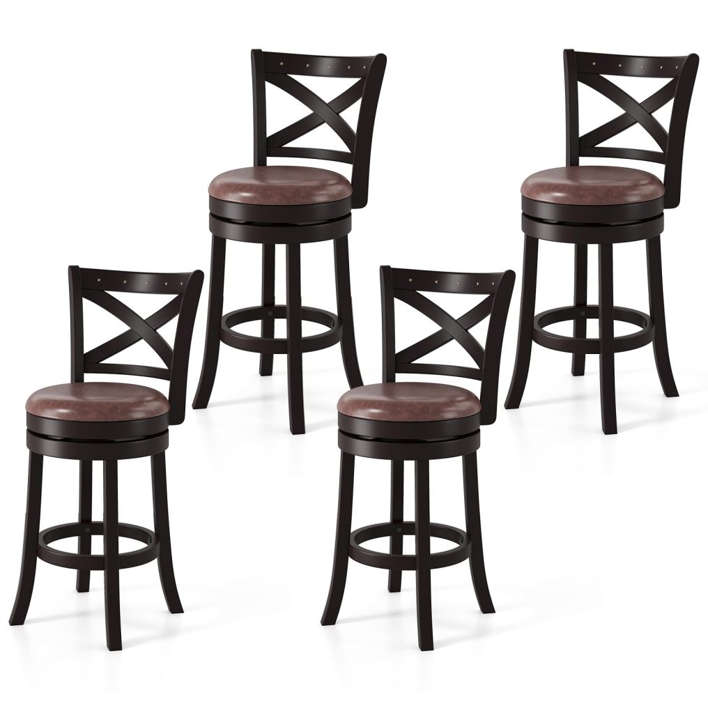 26" Swivel Counter Height Bar Chairs with Copper Nails Upholstered Seat Solid Rubber Wood Frame