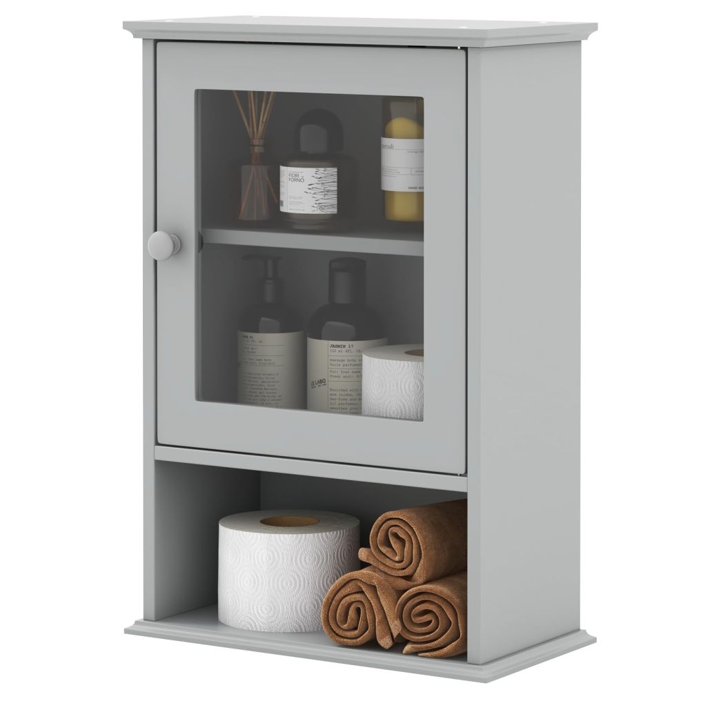 Over The Toilet Storage Organizer Cabinet with Adjustable Shelf & Tempered Glass Door