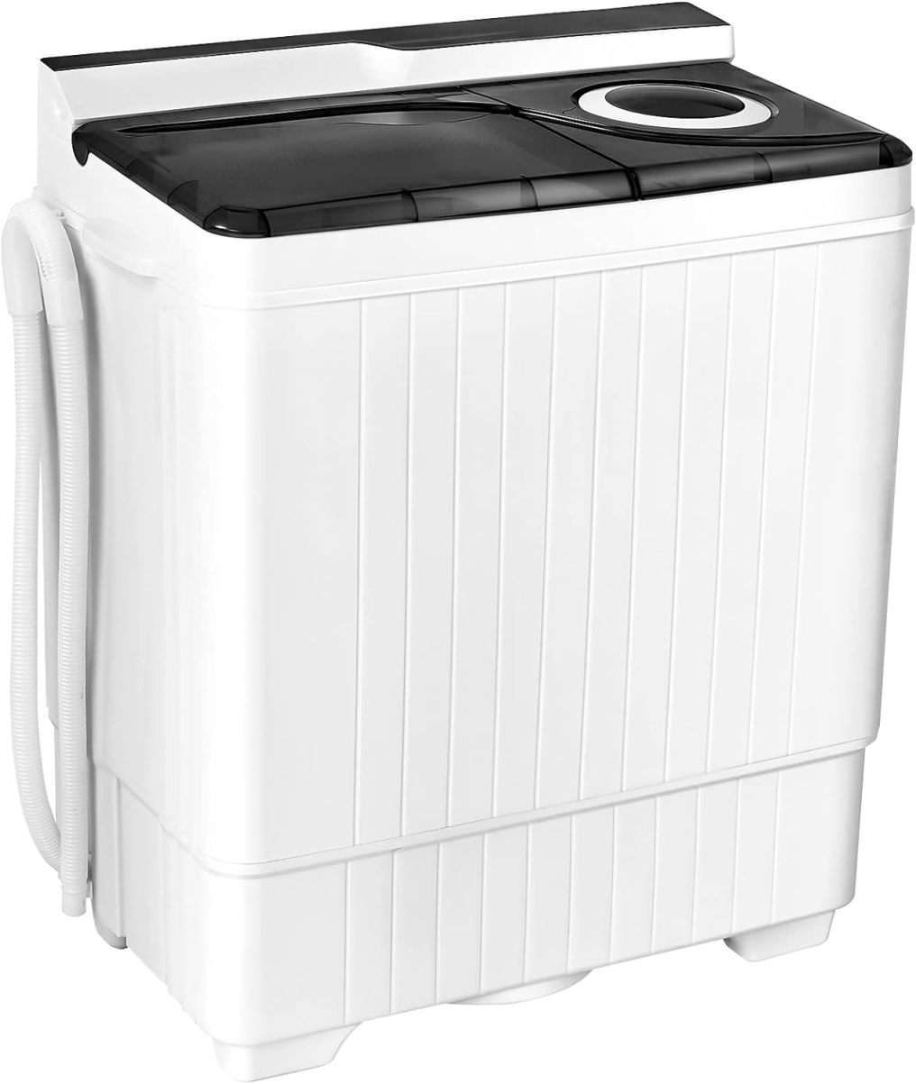 Washing Machine Semi-automatic, Twin Tub Washer with Spin Dryer, 26lbs Capacity, Built-in Drain Pump