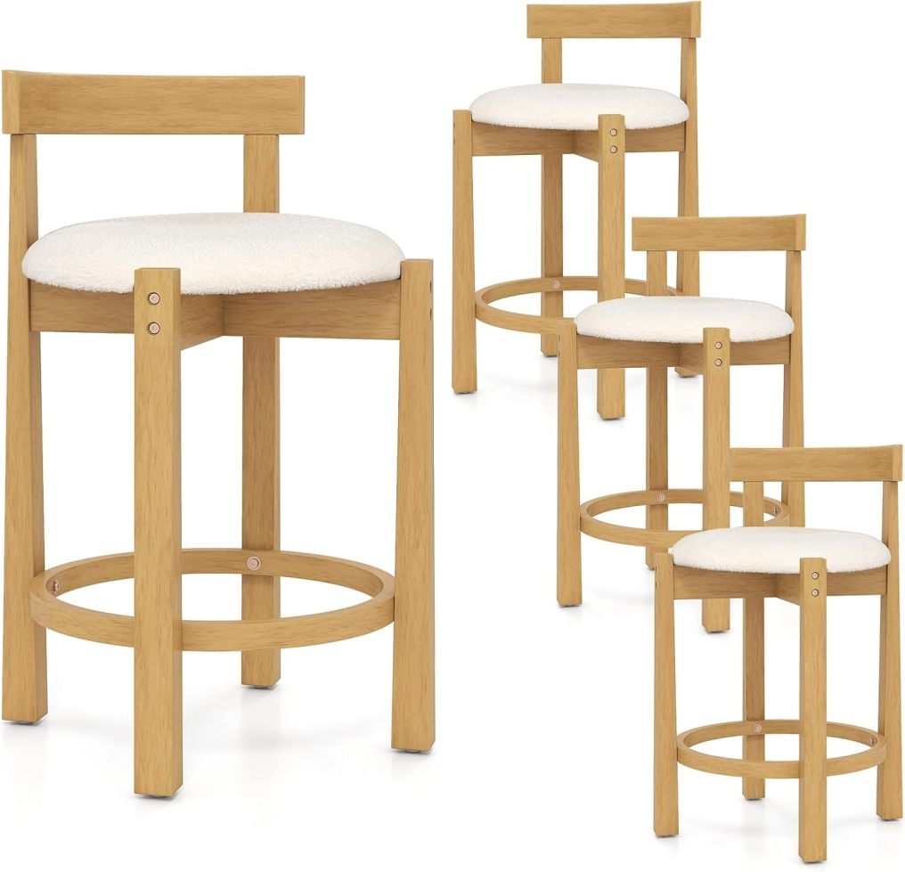 24'' Counter Height Teddy Velvet Upholstered Bar Chairs with Backrests and Footrests (2/4)