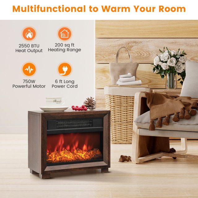 13’’ Electric Fireplace Heater, 750W Mini Tabletop Electric Fireplace Stove with Realistic Flame