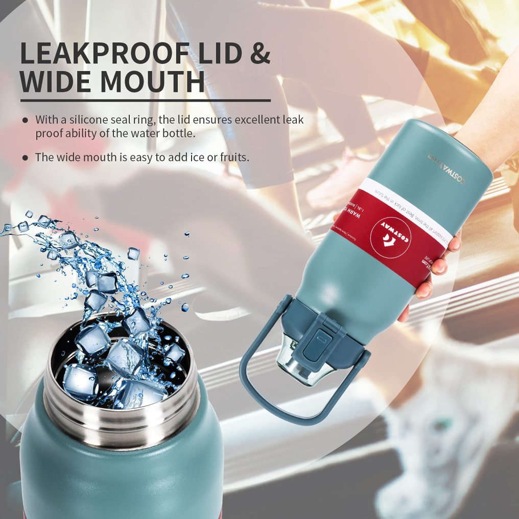 44oz Vacuum Insulated Water Bottle Leakproof Flask with Straw
