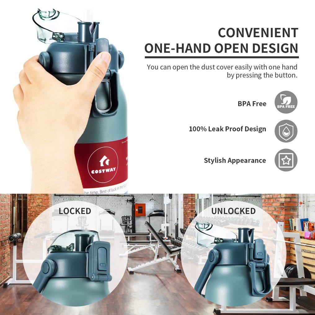 44oz Vacuum Insulated Water Bottle Leakproof Flask with Straw