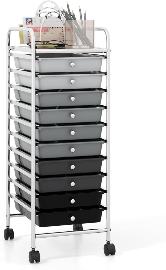 ARLIME 10-Drawer Storage Cart, 10 Drawer Trolley, Rolling Organizer Cart