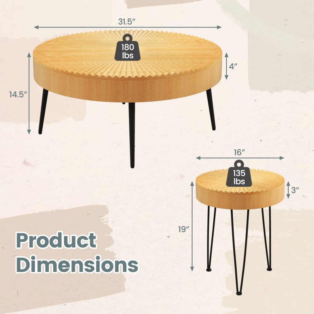 Farmhouse Round Coffee Table Set of 2 for Living Room